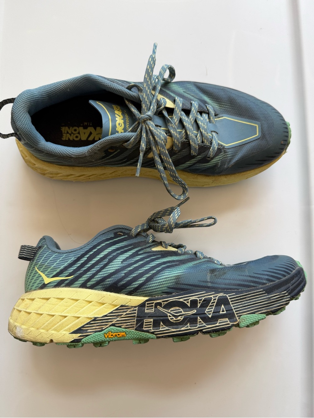 Hoka Women's Blue & Yellow Trail Runners Shoe Sneakers 8.5